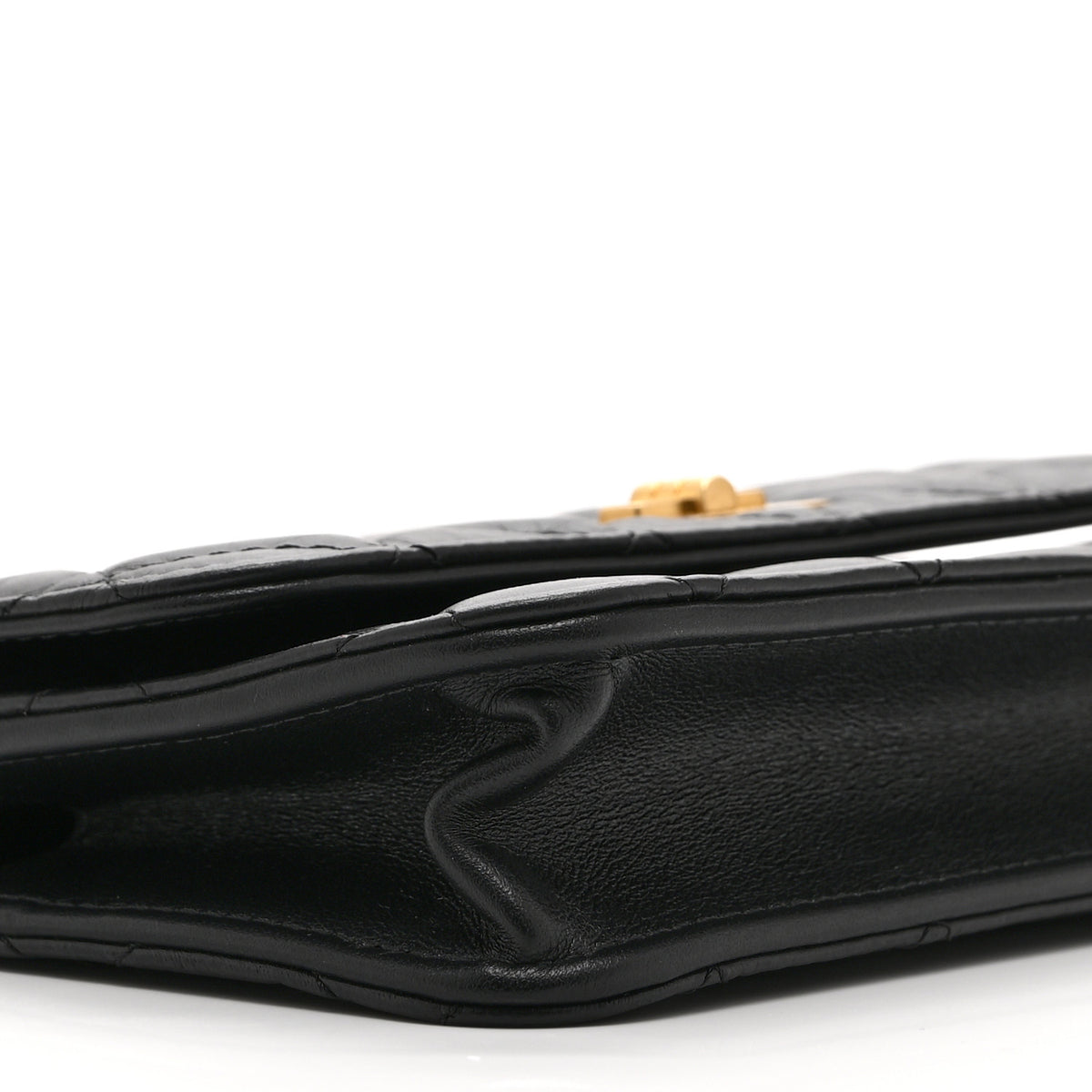 Aged Calfskin Quilted Reissue Flap Phone Holder With Chain Black