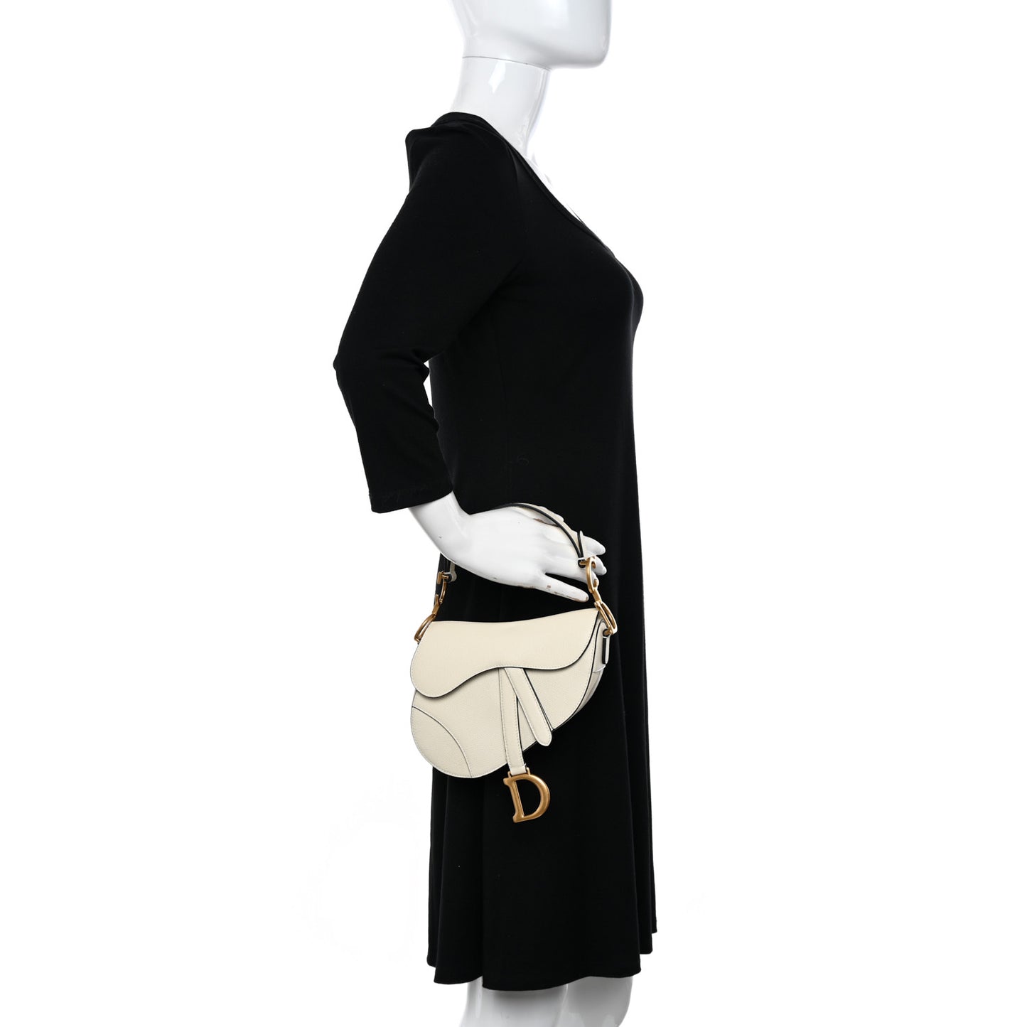 Grained Calfskin Mini Saddle Bag White