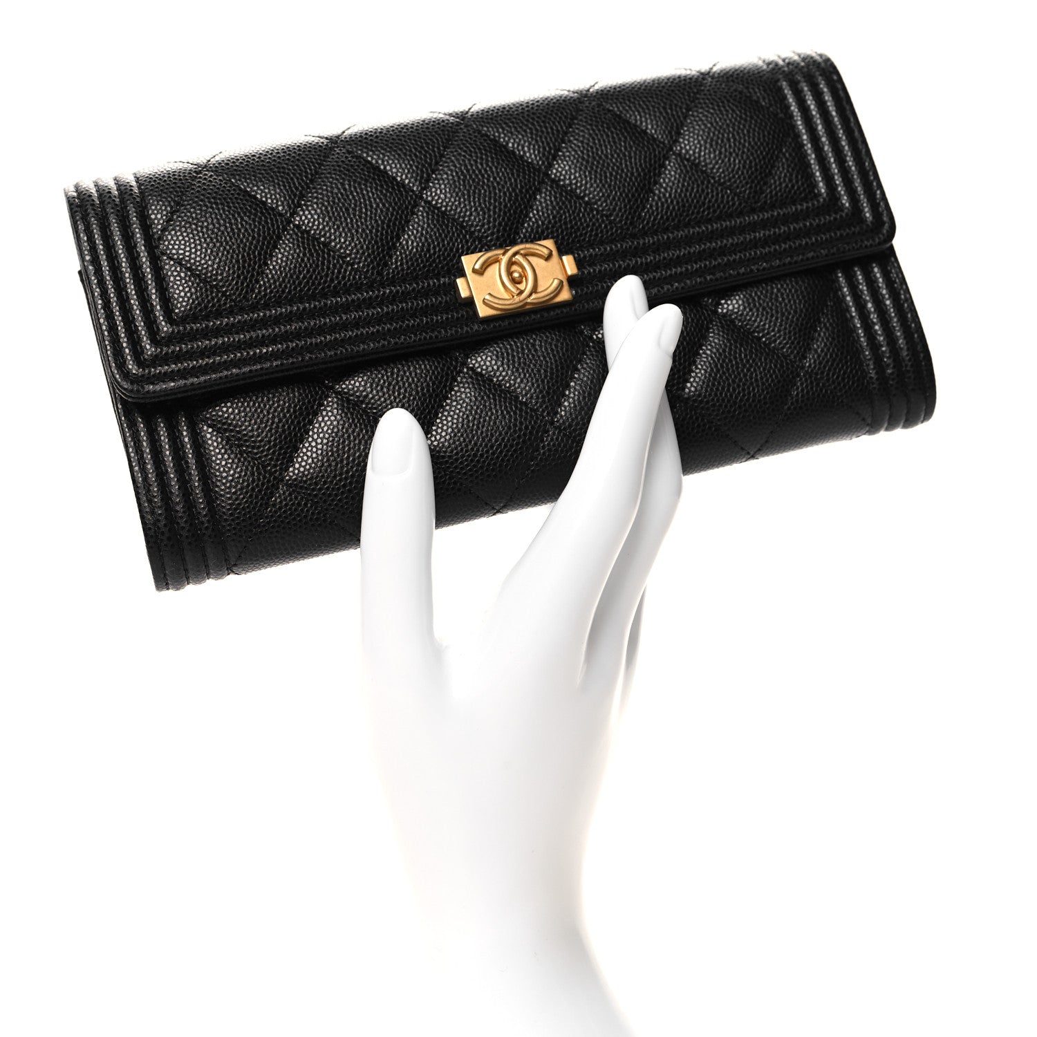 Chanel Caviar Quilted Large Boy Gusset Flap Wallet Black 2 of 9