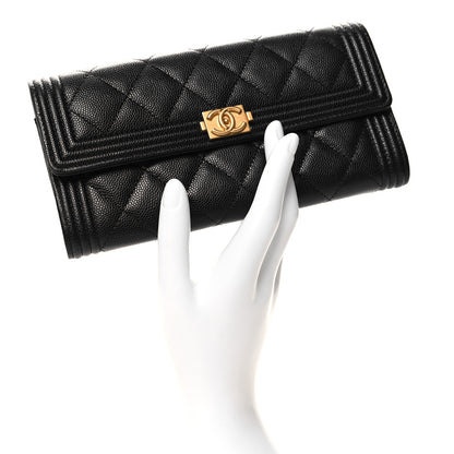 Chanel Caviar Quilted Large Boy Gusset Flap Wallet Black 2 of 9