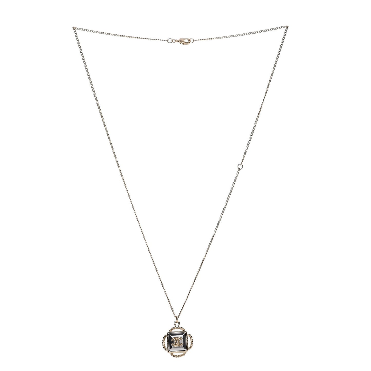 Mirror Twisted CC Pendant Necklace Gold Dark Grey
