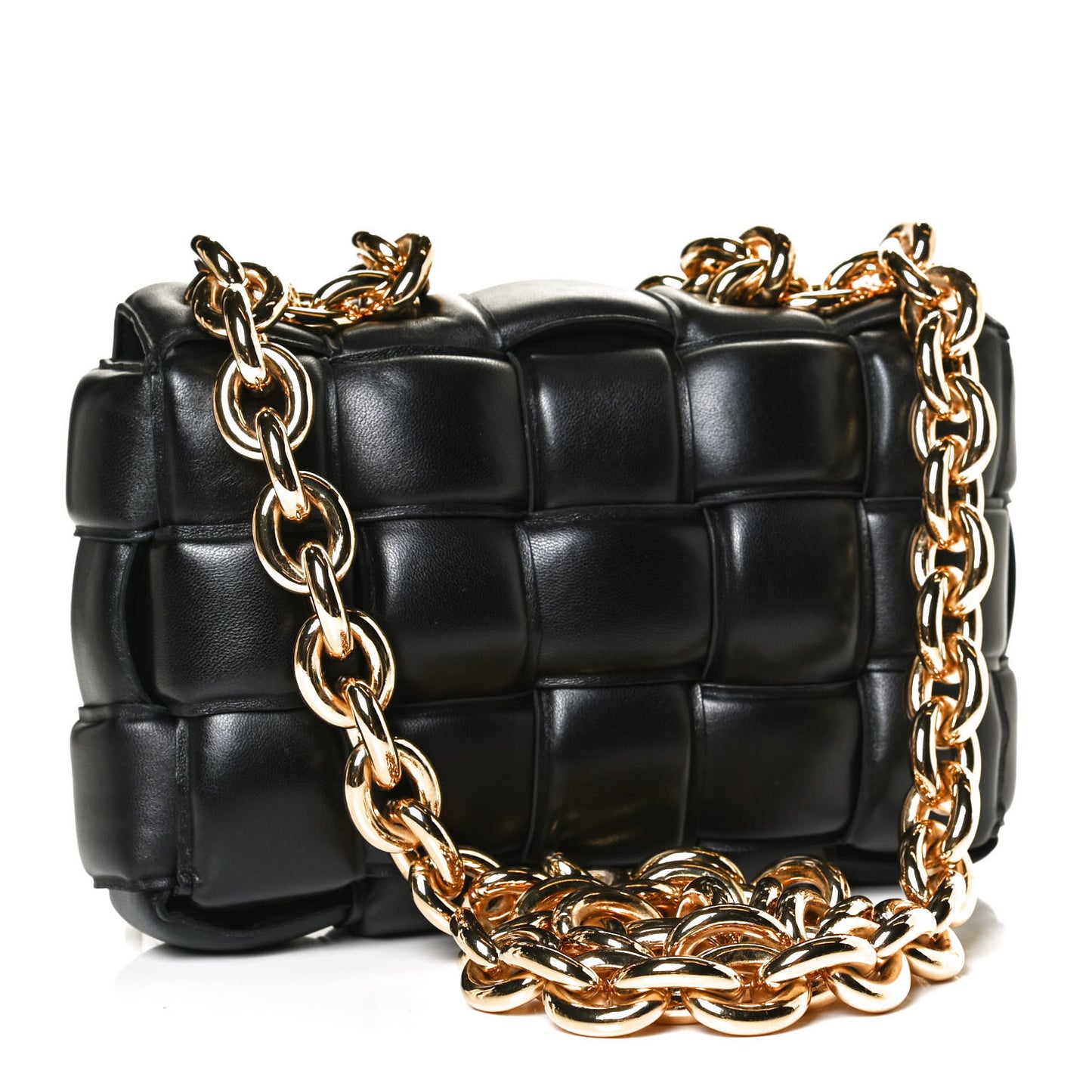 Lambskin Maxi Intreccio Padded Chain Cassette Crossbody Bag Black