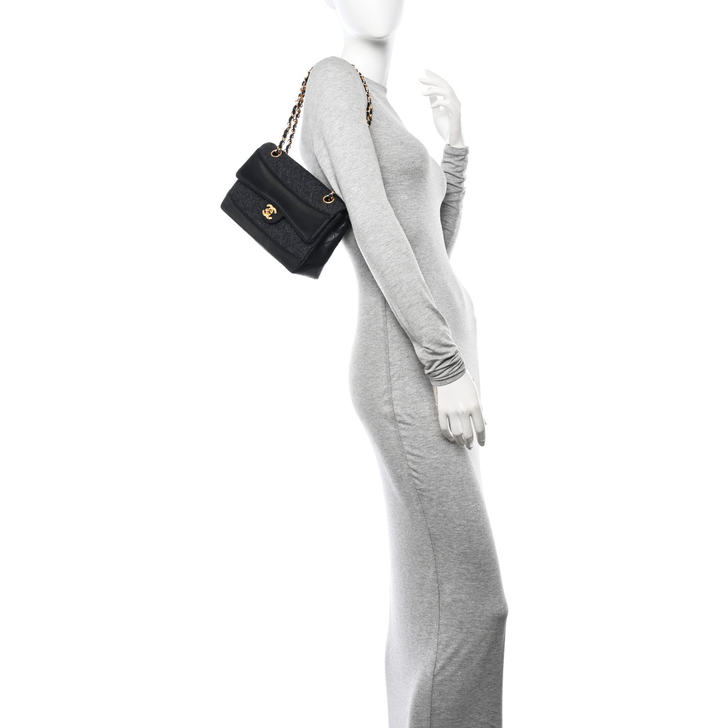 Lambskin Felt Quilted Small Single Flap With Pouch Grey Black