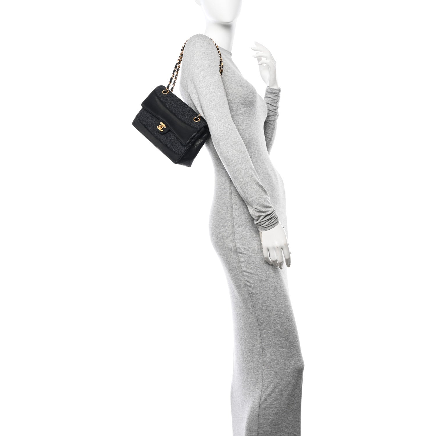 Chanel Lambskin Felt Quilted Small Single Flap With Pouch Grey Black 2 of 13