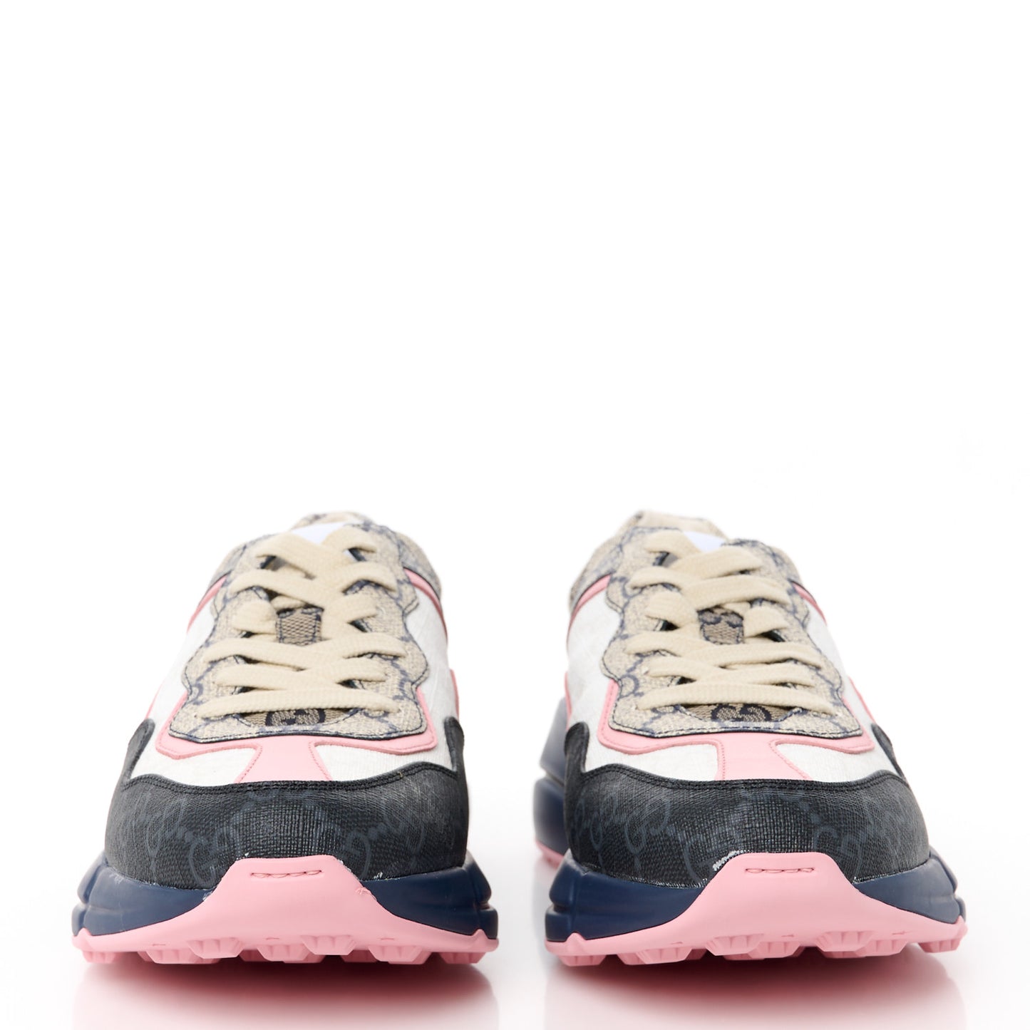 GG Supreme Monogram Mix Monogram Womens Rhyton Sneakers 37 Black Blue Wild Rose White Beige