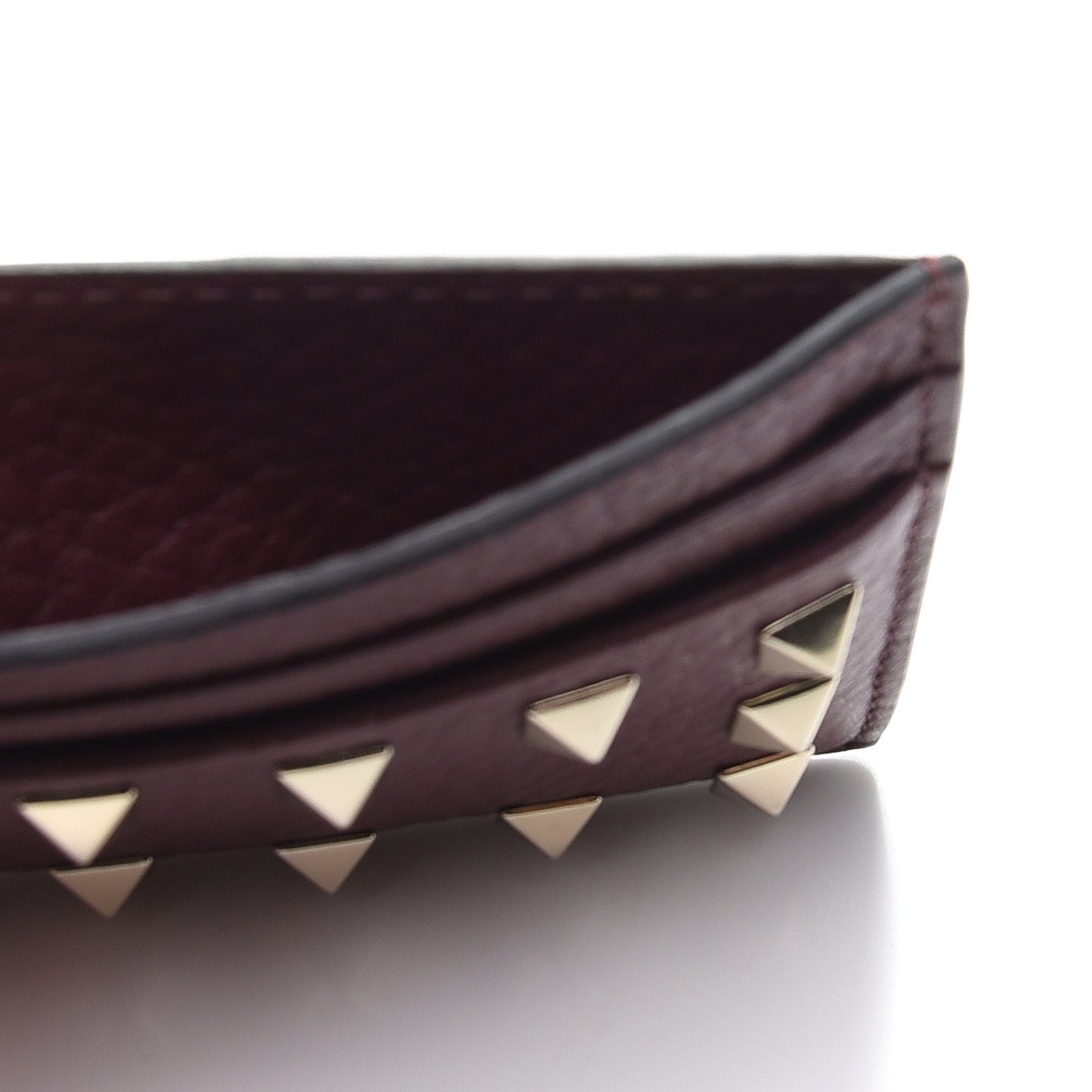Pebbled Calfskin Rockstud Card Holder Cerise