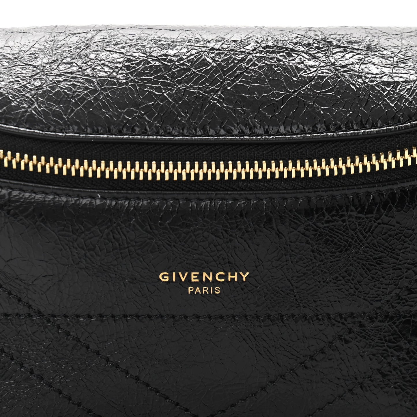 Crackle Calfskin ID Belt Bag Black
