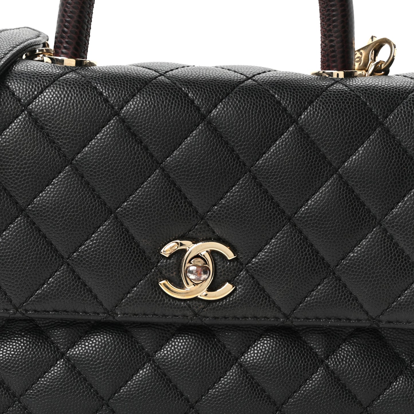 Caviar Lizard Embossed Quilted Mini Coco Handle Flap Black