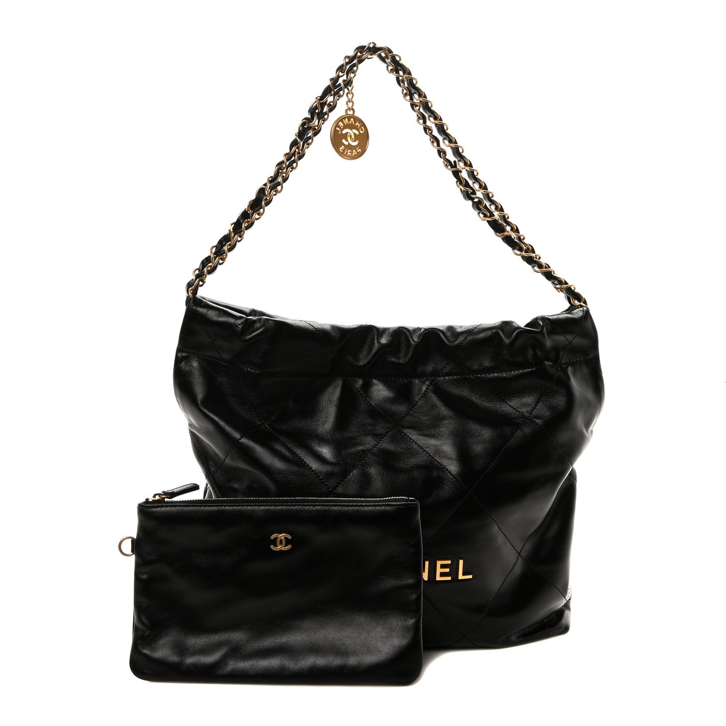 Shiny Calfskin Quilted Small Chanel 22 Black