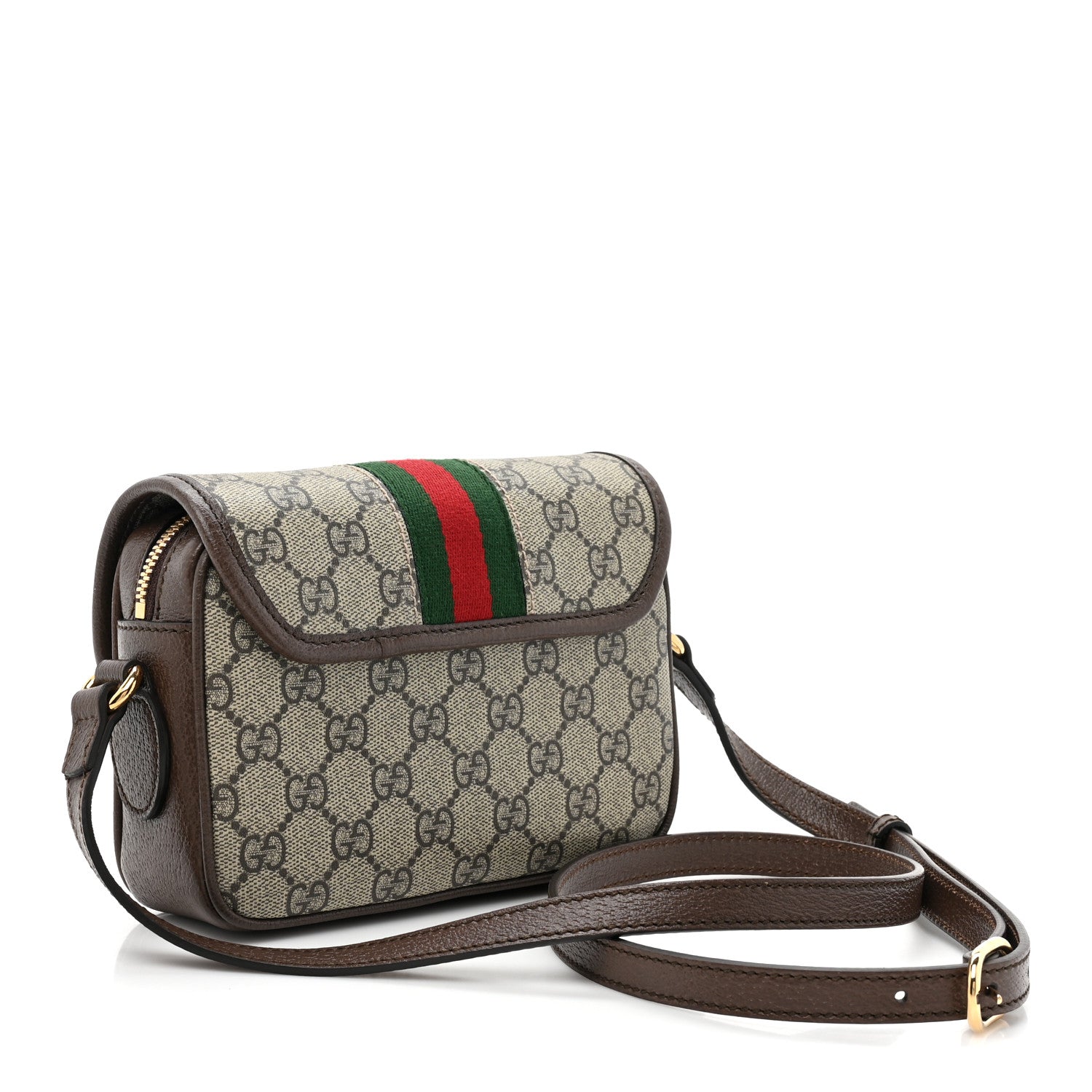 Gucci GG Supreme Monogram Textured Dollar Calfskin Mini Ophidia Flap Shoulder Bag Beige Ebony New Acero 3 of 10