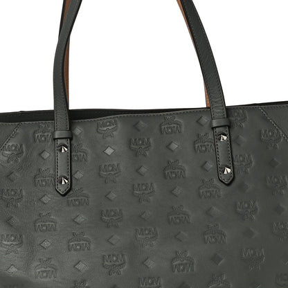 MCM Calfskin Ottomar Monogram Medium Klara Top Zip Tote Charcoal 8 of 11