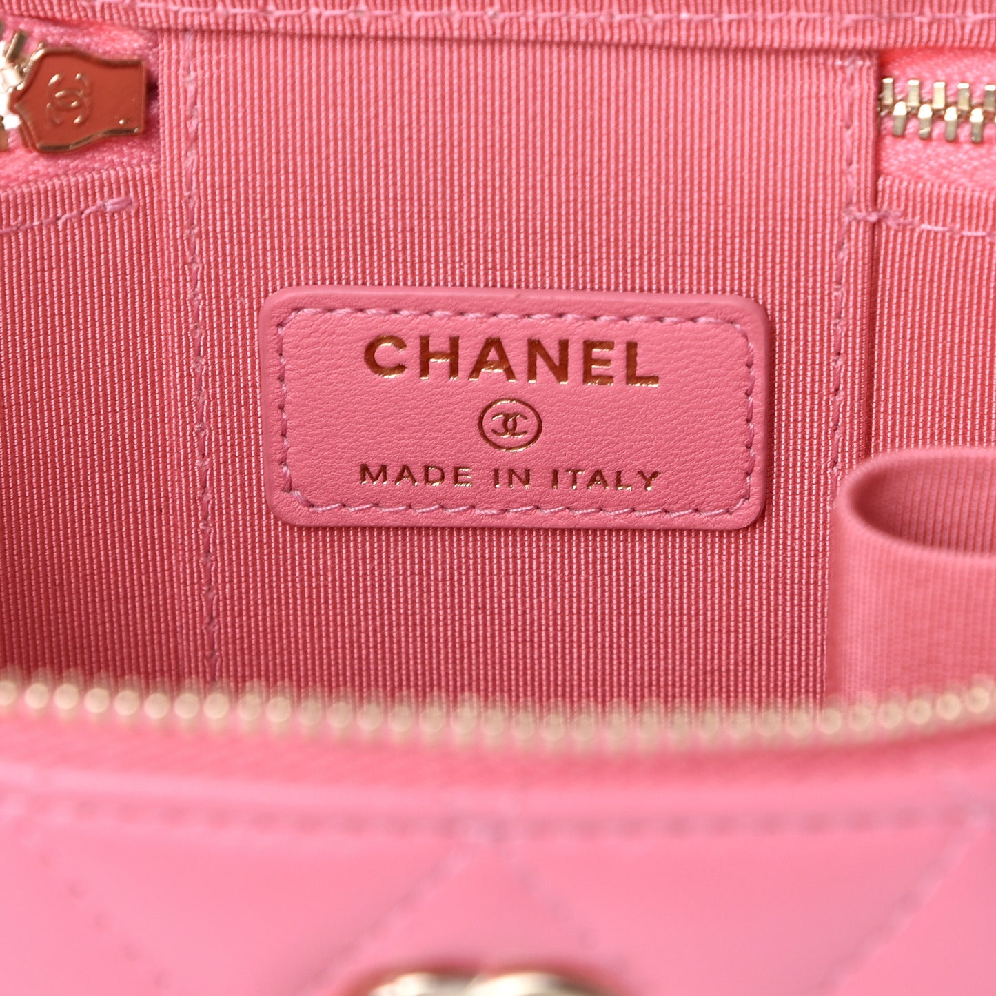 Lambskin Quilted Mini Vanity Case With Chain Pale Pink