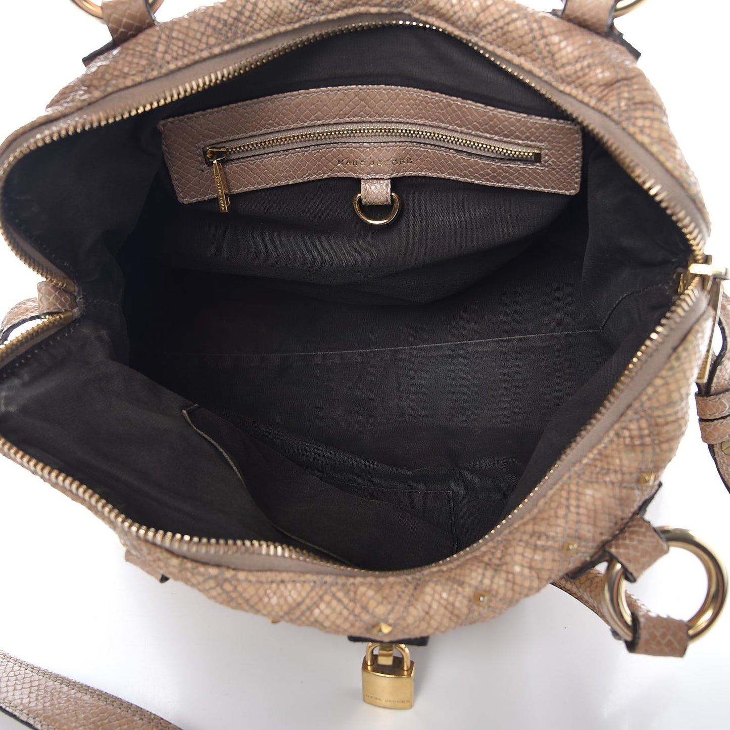 Python Effect Quilted Stardust Rio Satchel Beige