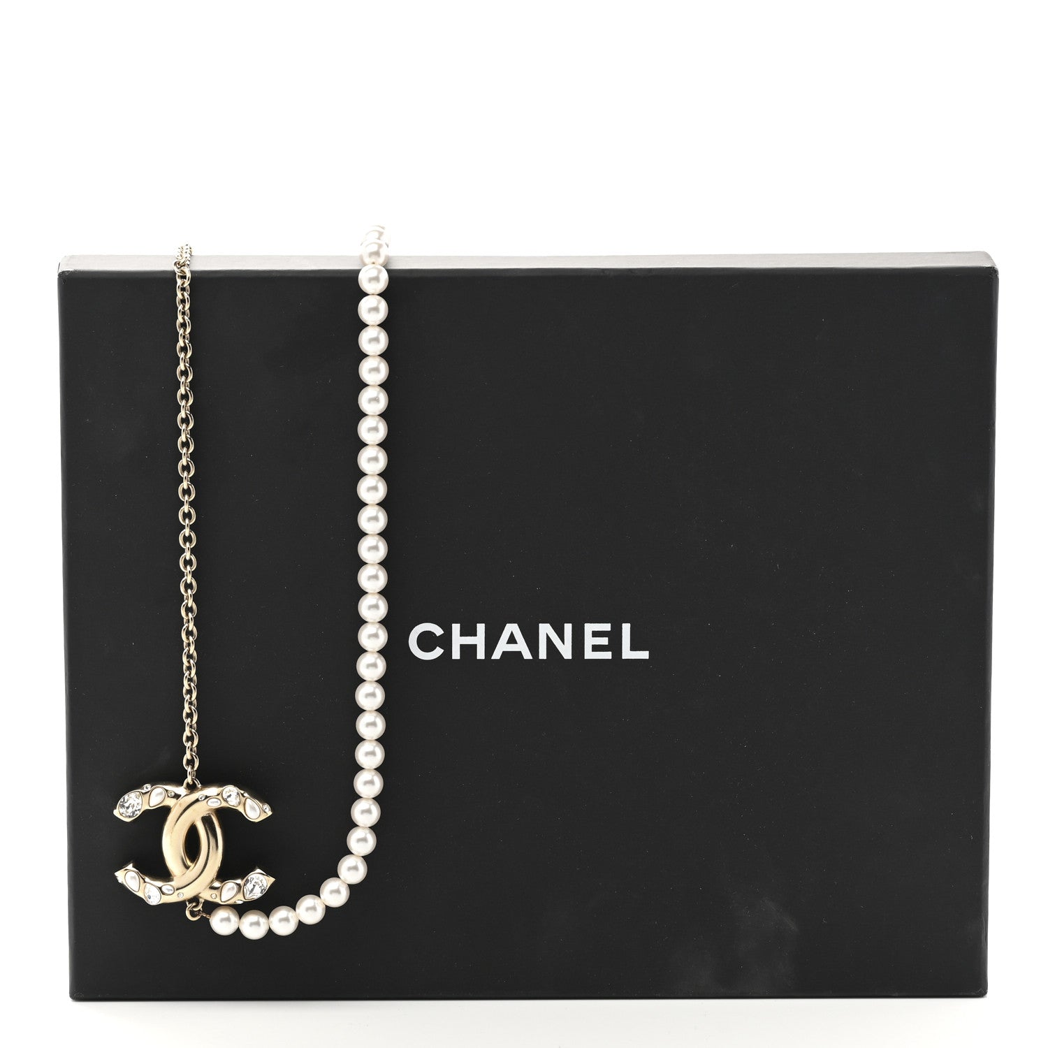 Chanel Metal Pearl Crystal Chain CC Long Necklace Gold 6 of 6