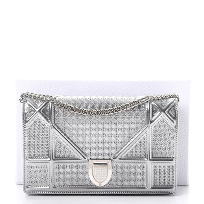 Christian Dior Metallic Patent Micro-Cannage Diorama Wallet on Chain Pouch Silver 10 of 10