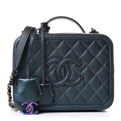 Chanel Iridescent Caviar Quilted Medium CC Filigree Vanity Case Dark Turquoise 1 of 11