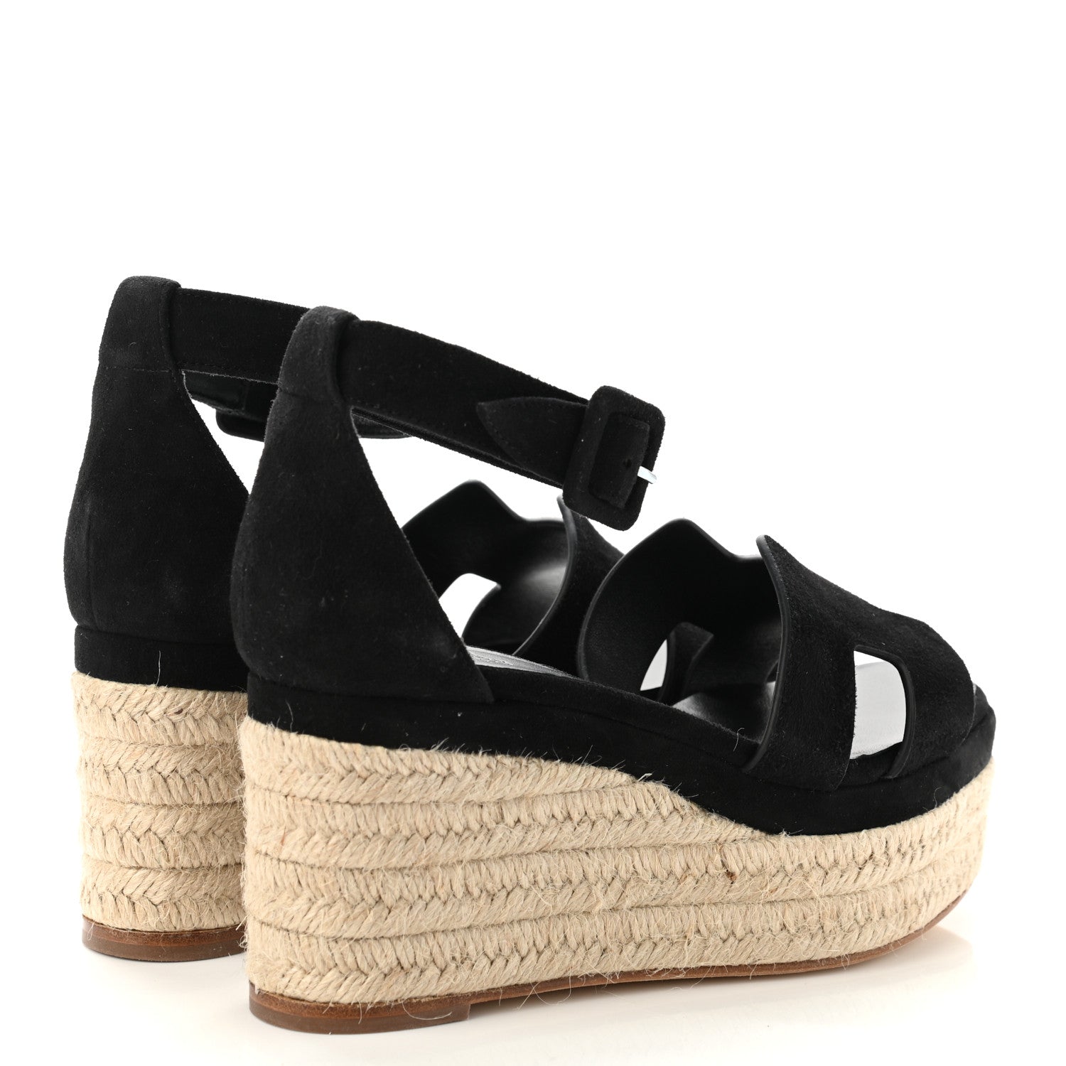 Hermes Suede Elda Espadrille Wedge Sandals 35 Black 4 of 8