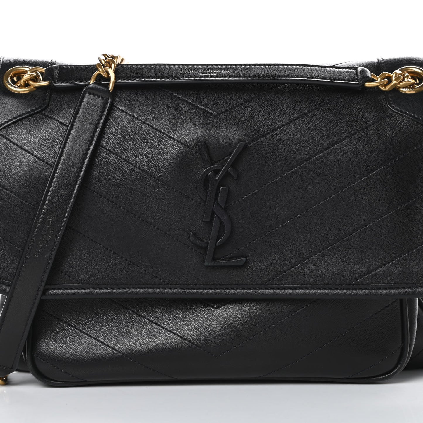 Lambskin Matelasse Monogram Medium Niki Chain Satchel Black