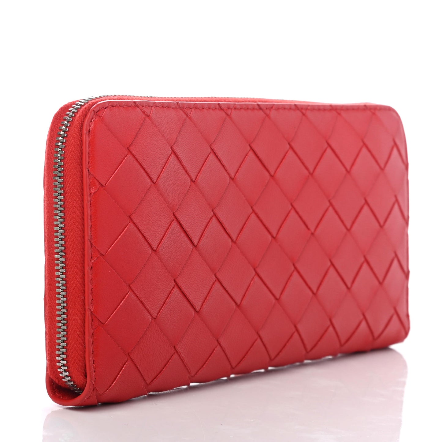 Nappa Intrecciato Zip Around Wallet Red