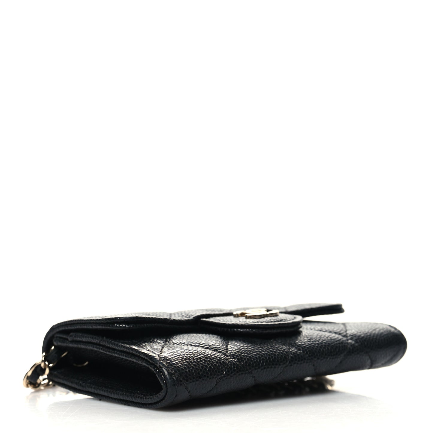 Caviar Quilted Flap Card Holder On Chain Black