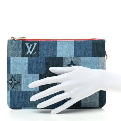Louis Vuitton Denim Monogram Patchwork City Pouch Blue Rouge 2 of 7