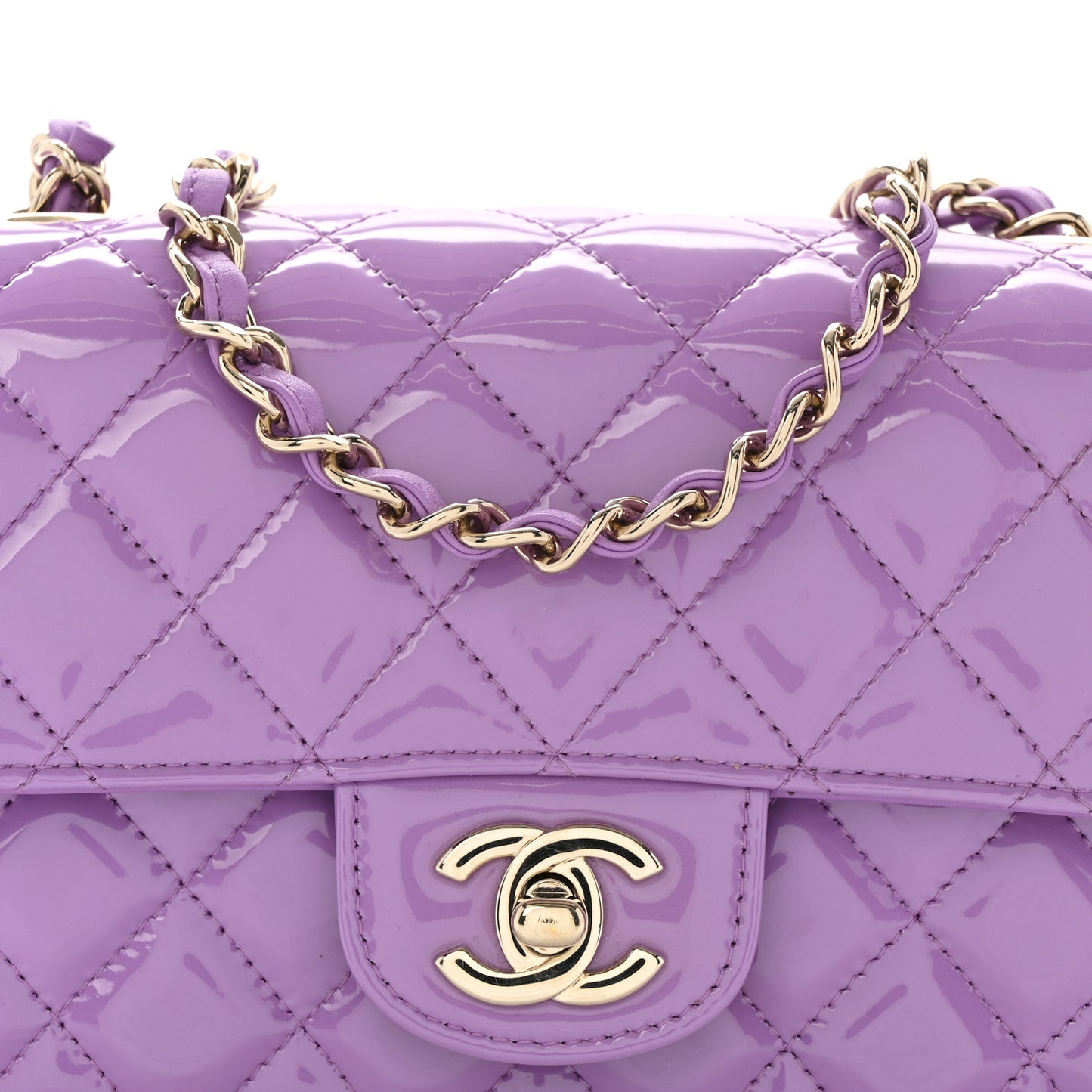 Patent Quilted Mini Rectangular Flap Purple