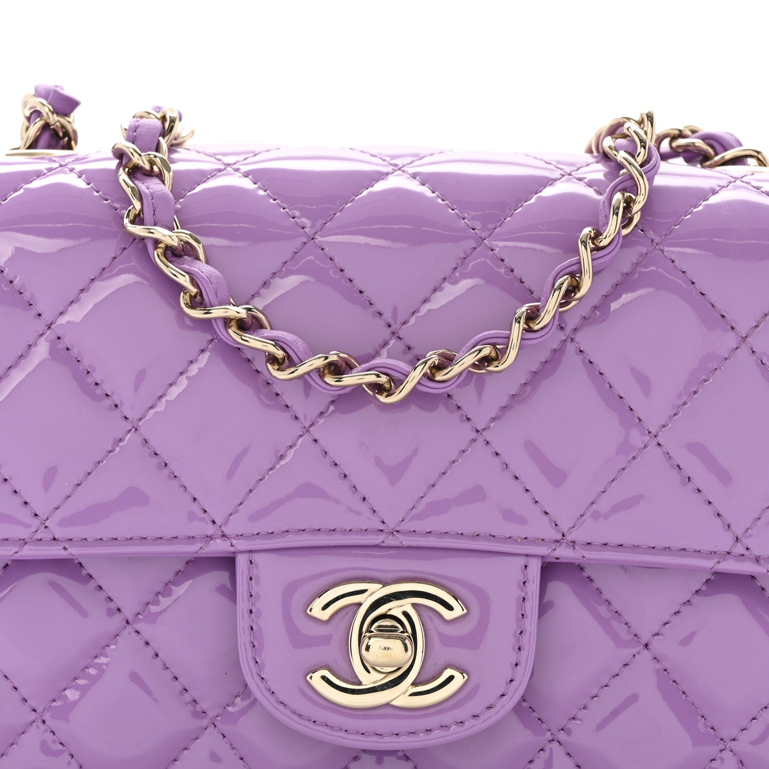 Chanel Patent Quilted Mini Rectangular Flap Purple 9 of 11