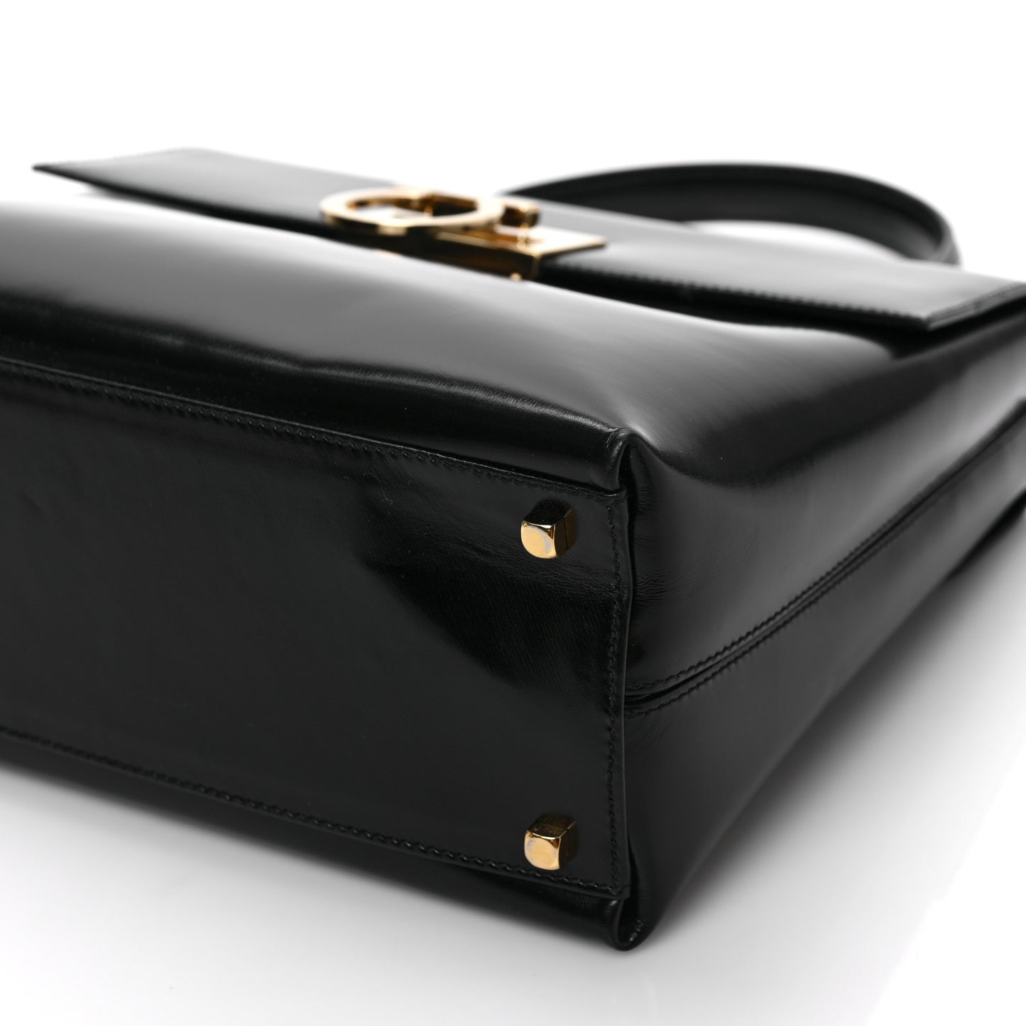 Brushed Off Calfskin Iconic Large Top Handle Bag Black