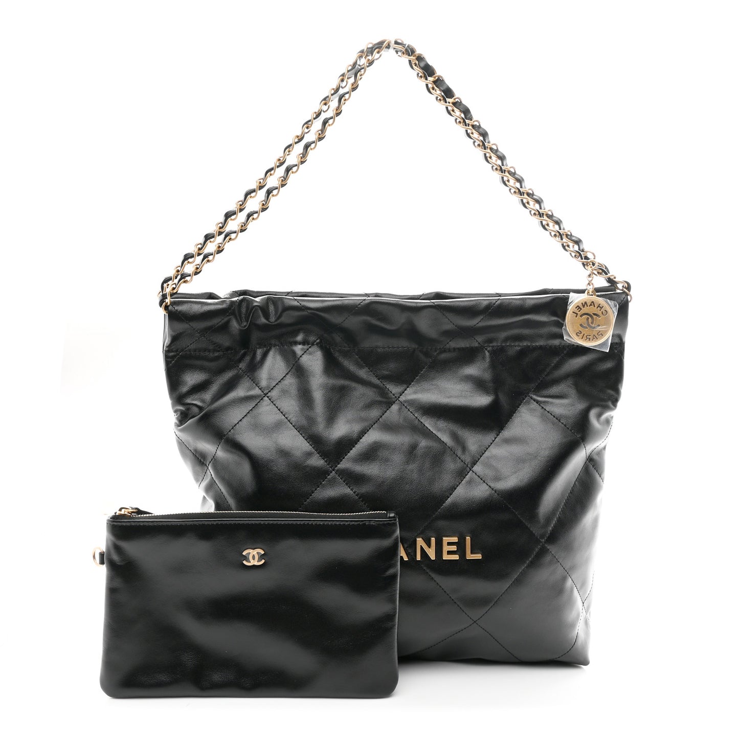 Shiny Calfskin Quilted Small Chanel 22 Black