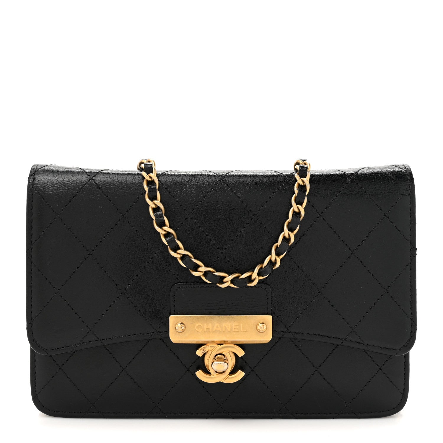 Chanel Goatskin Stitched Golden CC Wallet on Chain WOC Black 1 of 11