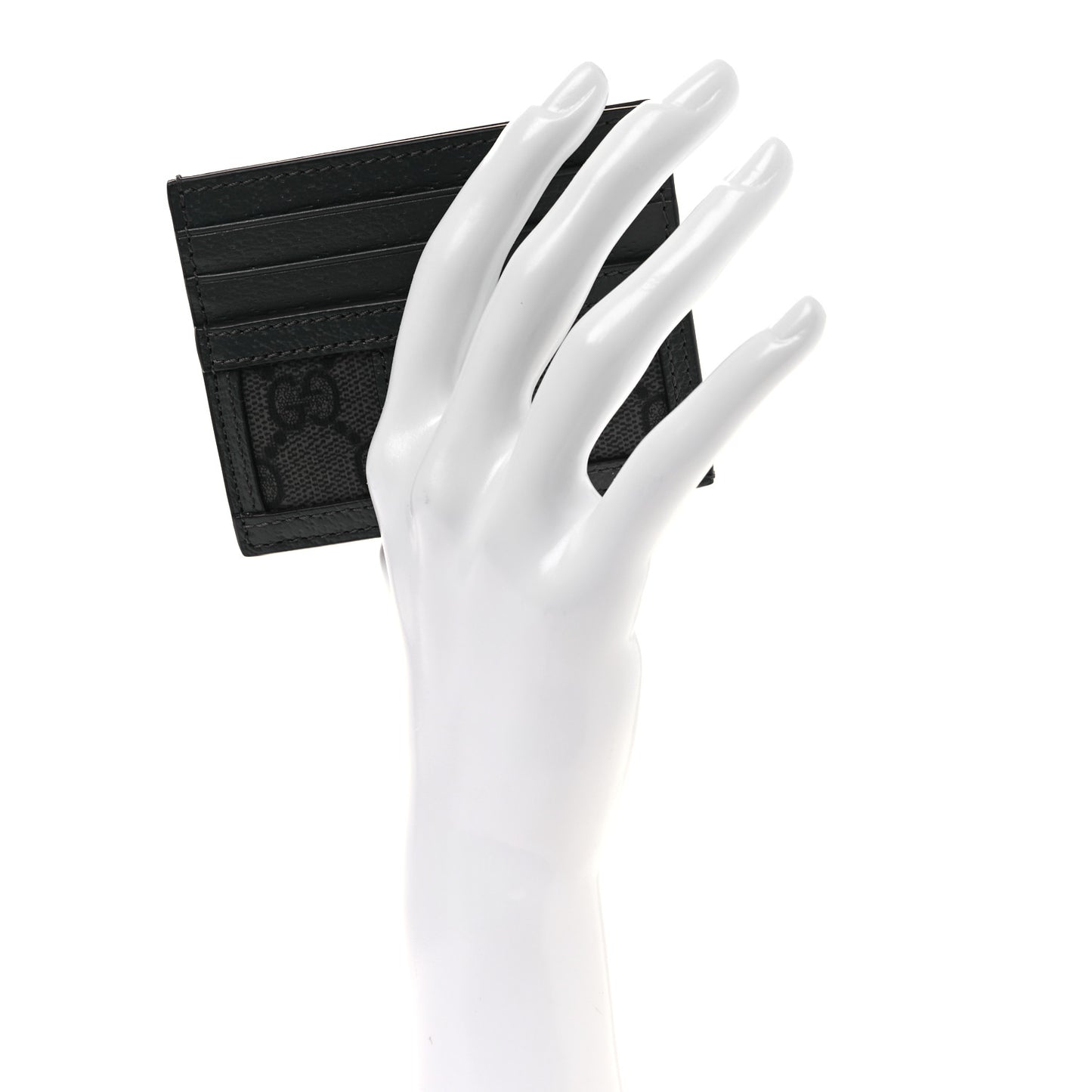 GG Supreme Monogram Textured Dollar Calfskin Ophidia Card Holder Grey Black Graphite Grey