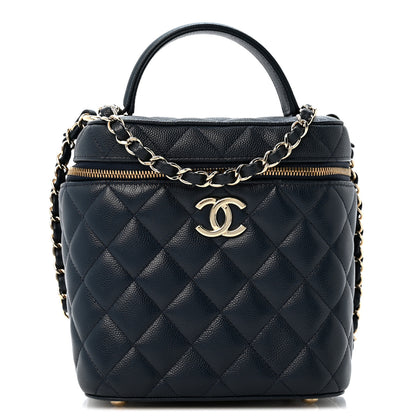 Chanel Caviar Quilted Small Top Handle Vanity Case With Chain Navy Blue 1 of 11