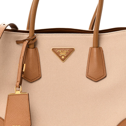 Prada Canvas Saffiano Cuir Calfskin Top Handle Tote Beige 7 of 9