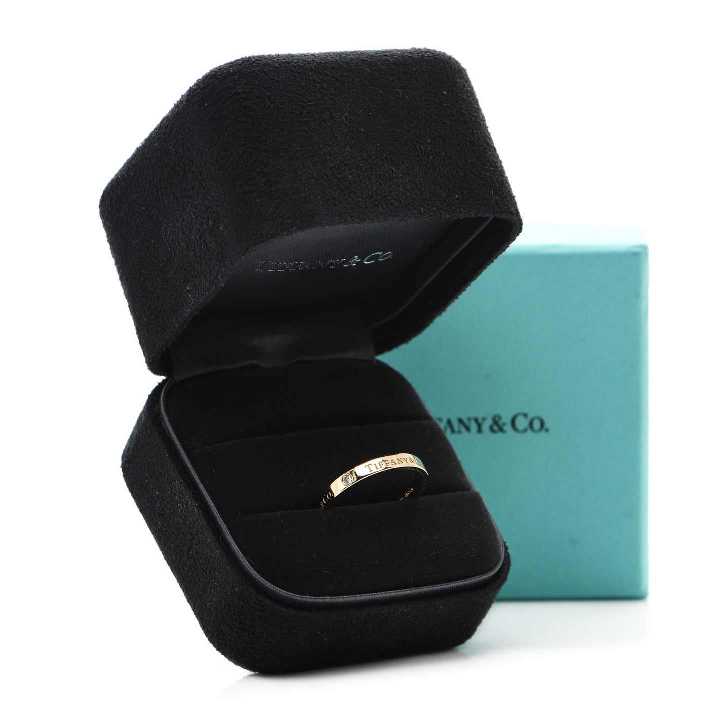 18K Yellow Gold Diamond Logo Band Ring 57 8