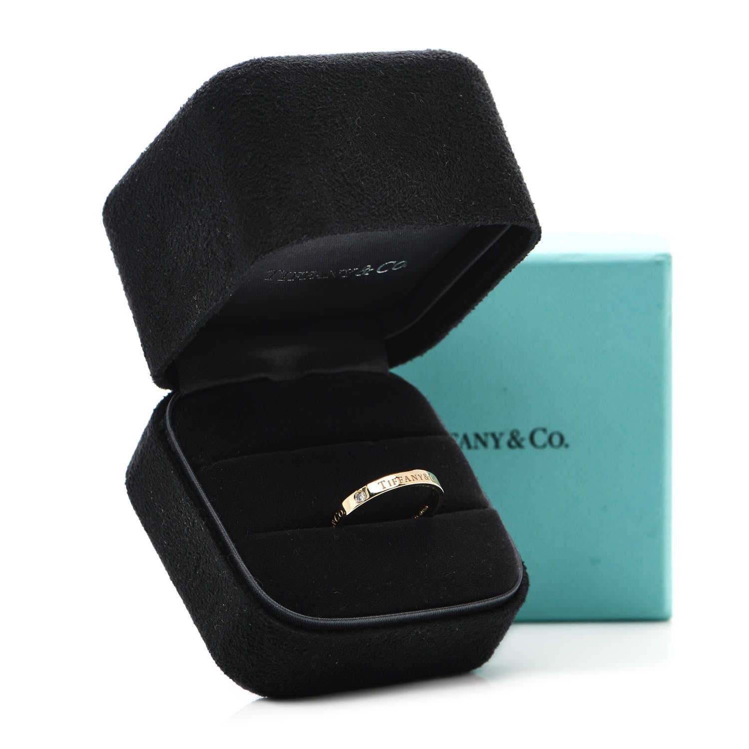 Tiffany 18K Yellow Gold Diamond Logo Band Ring 57 8 6 of 6