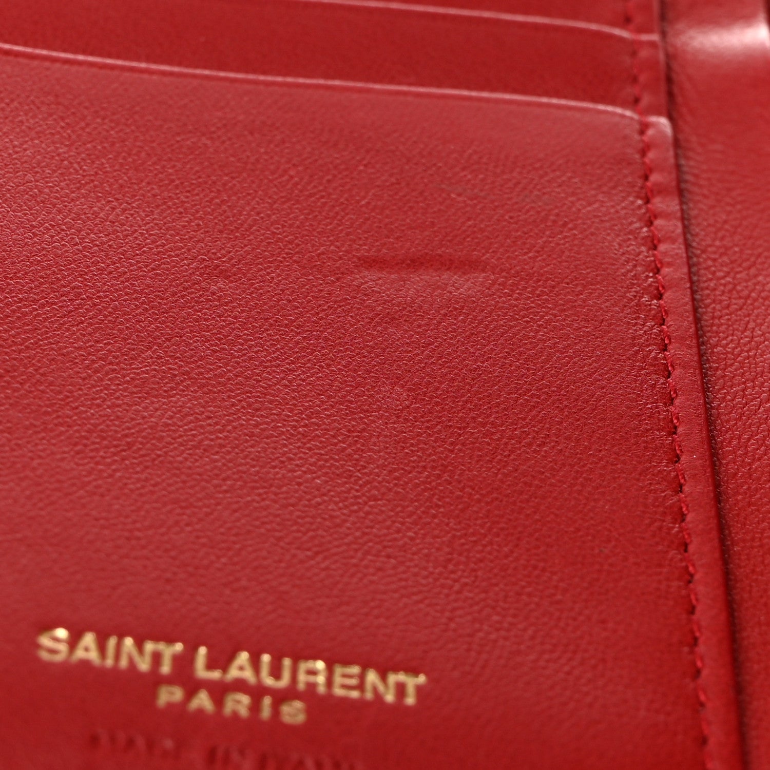 Saint Laurent Lambskin Matelasse Monogram Vicky Tri-Fold Wallet Rouge Eros 10 of 16
