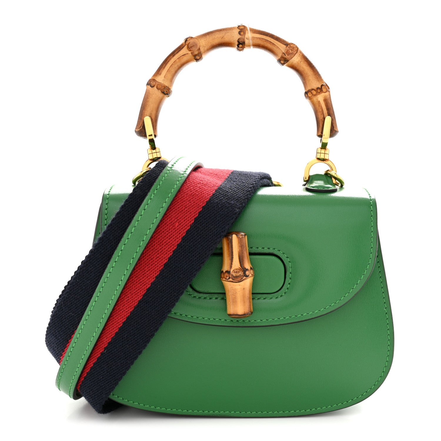 Gucci Boarded Dyana Lux Calfskin Web Mini Bamboo 1947 Top Handle Bag Spring Green 1 of 10