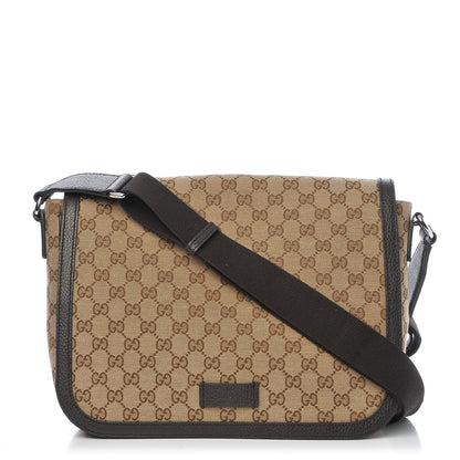 Gucci Monogram Large Flap Messenger Bag Beige Dark Brown 1 of 9
