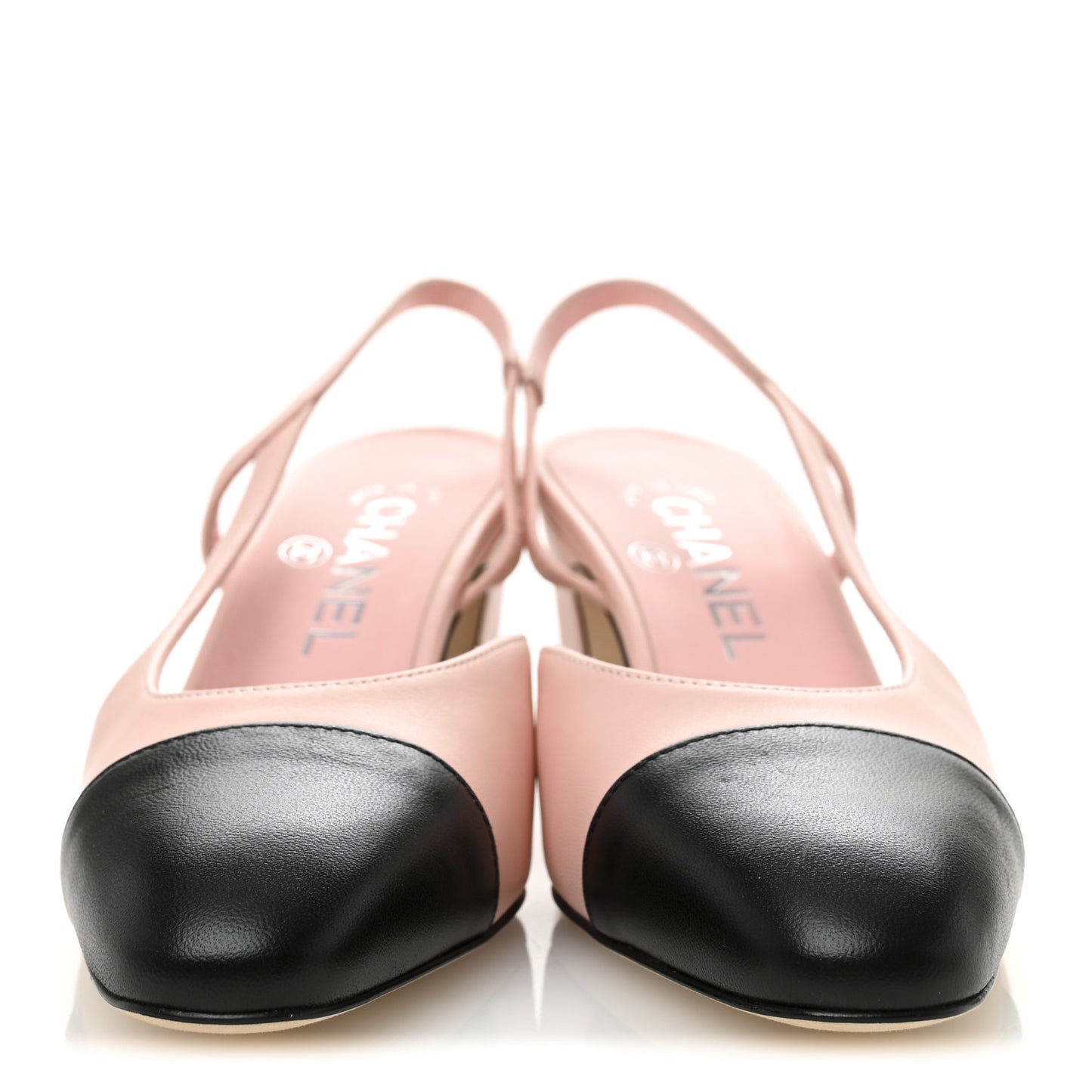 Lambskin Cap Toe CC Slingback Pumps 36 Light Pink Black