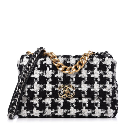 Chanel Tweed Quilted Large Chanel 19 Flap Black Ecru White 1 of 11