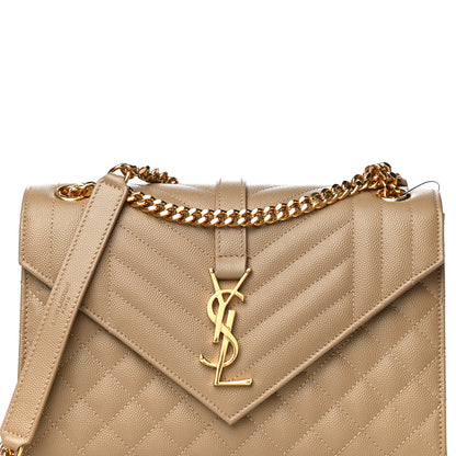 Saint Laurent Grain De Poudre Textured Mixed Matelasse Medium Triquilt Monogram Satchel Dark Latte 7 of 9