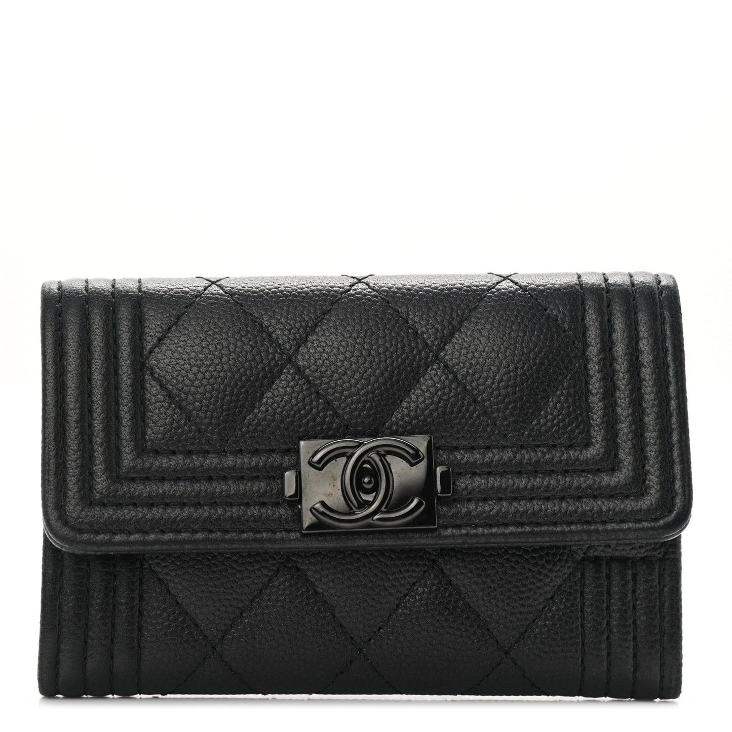 Caviar Quilted Boy Flap Card Holder So Black