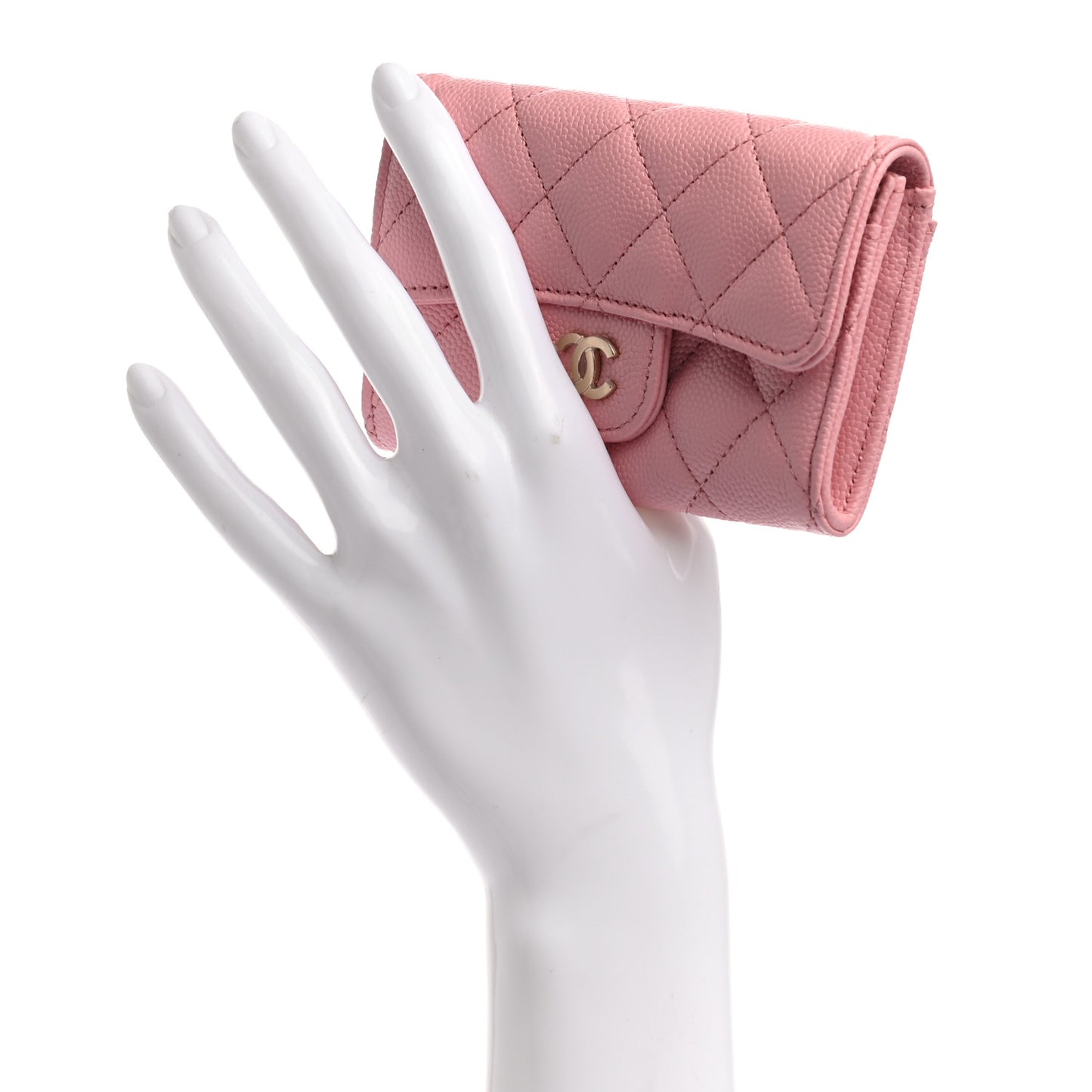 Caviar Quilted Flap Card Holder Wallet Pink
