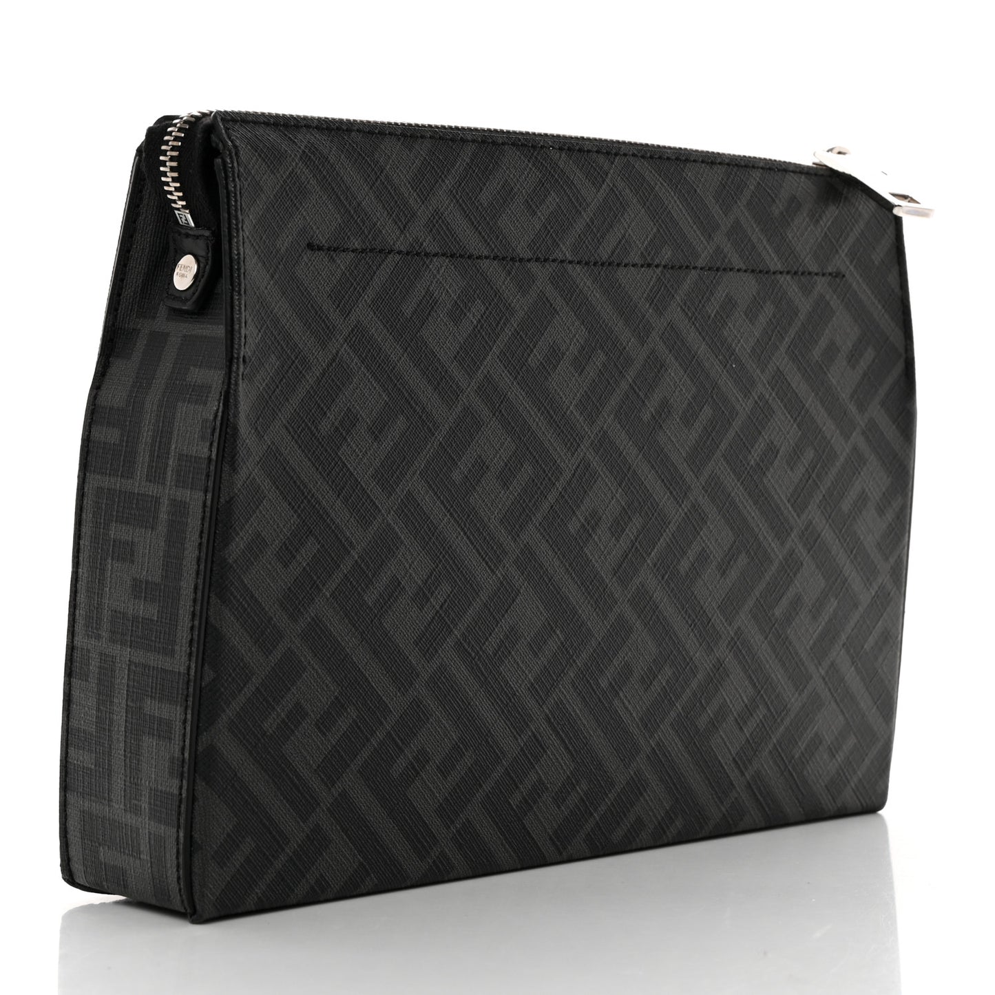 Shiny Glazed Fabric Vitello Cover FF 1974 Logo Clutch Black