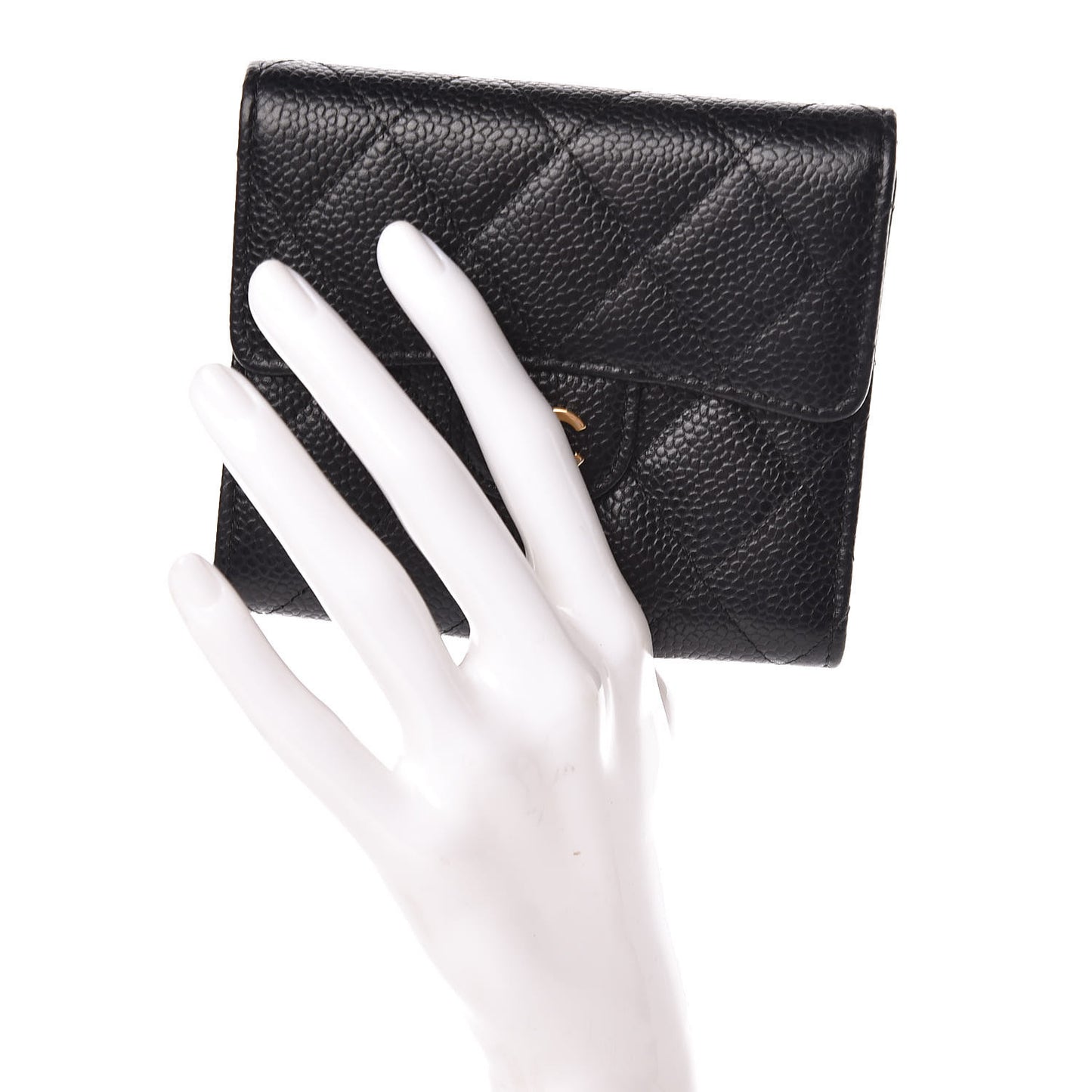 Caviar Quilted Compact Flap Wallet Black