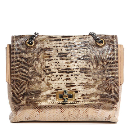 Lanvin Lizard Printed Large New Happy Shoulder Bag Pewter 1 of 8
