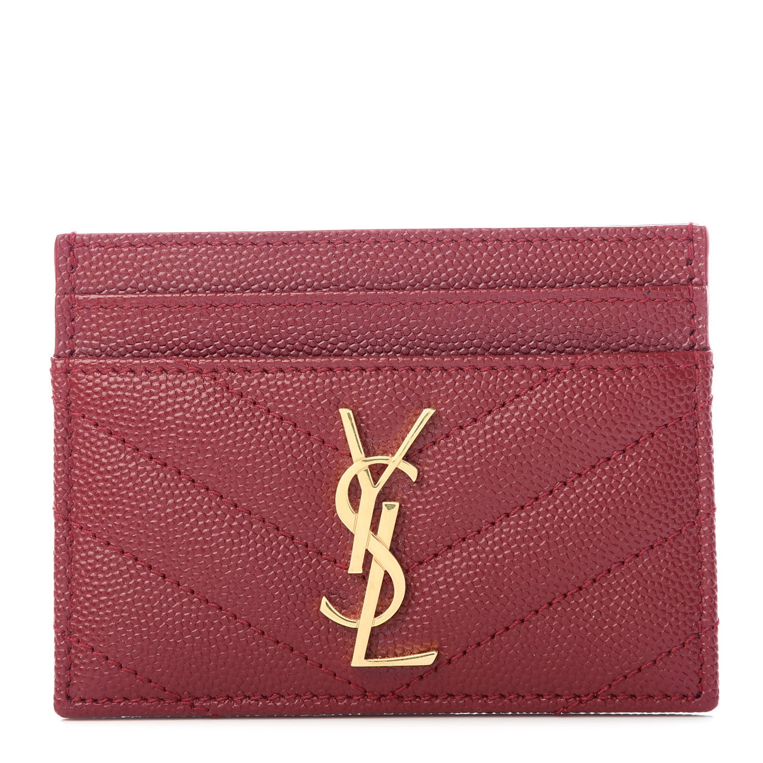 Saint Laurent Grain De Poudre Matelasse Chevron Monogram Credit Card Case New Red 1 of 6