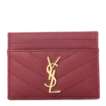 Saint Laurent Grain De Poudre Matelasse Chevron Monogram Credit Card Case New Red 1 of 6