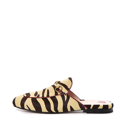 Gucci Calf Hair Tiger Print Womens Princetown Slippers 38 Natural Black Romantic Cherry 1 of 8
