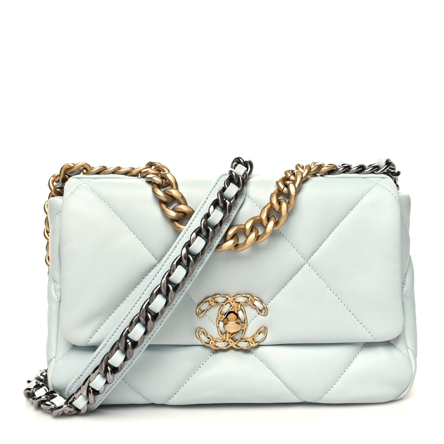 Lambskin Quilted Medium Chanel 19 Flap Light Blue
